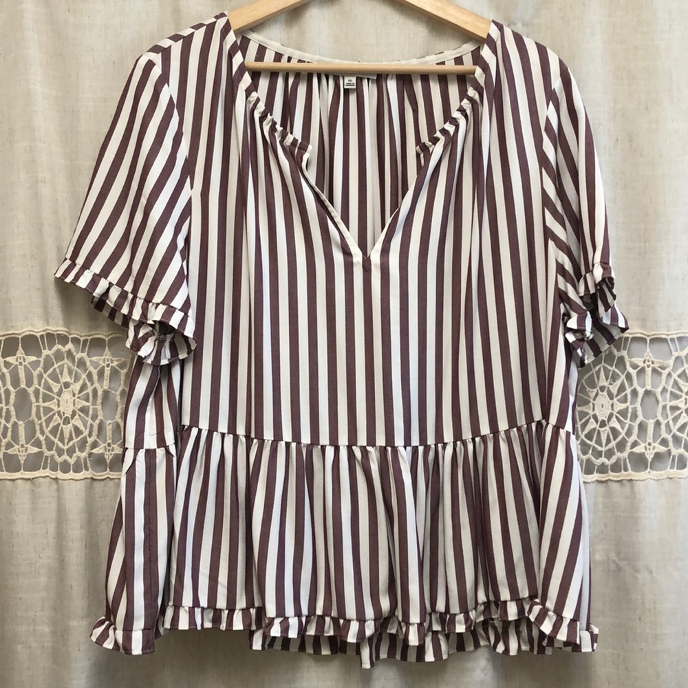 Madewell stripe ruffle hem top